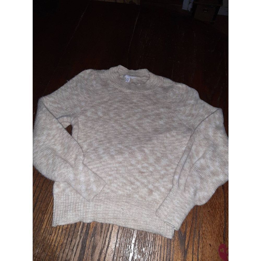 Medium 8/10 Time & Tru Long Sleeve Cream White Metallic Sparkle Sweater